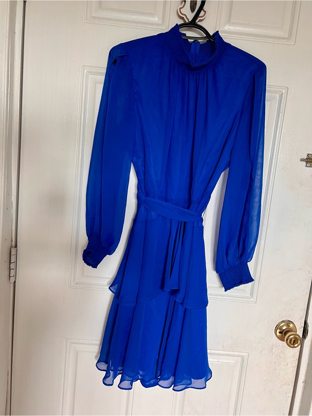 Alex Marie | Elegant Royal Blue Long-Sleeve Ruffled Dress